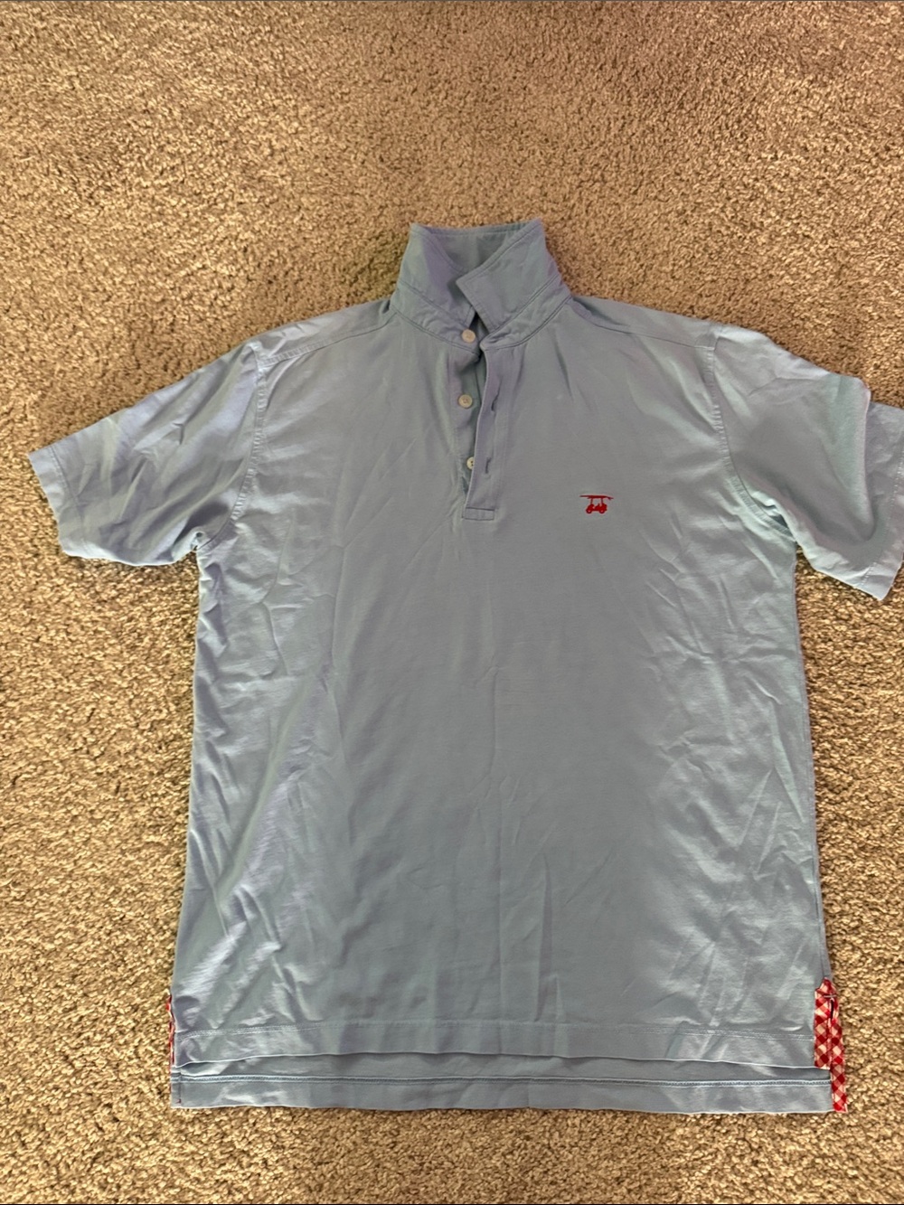 Light Blue Men's Polo with Red Chest Logo